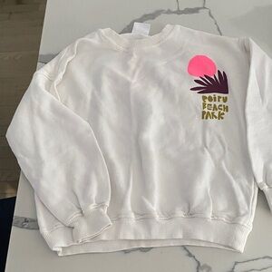 Zara White Long Sleeve Tee with Pink and Brown Design